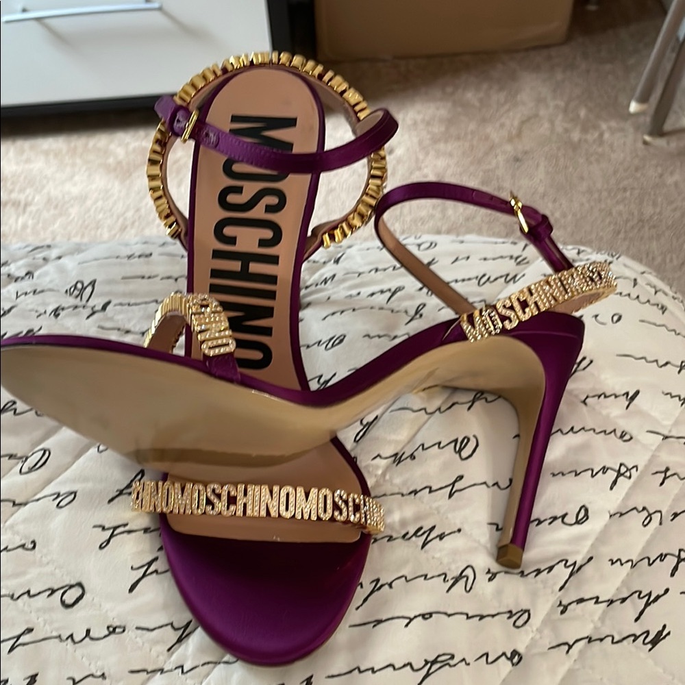 Moschino Purple and Gold Heels with Satin Straps